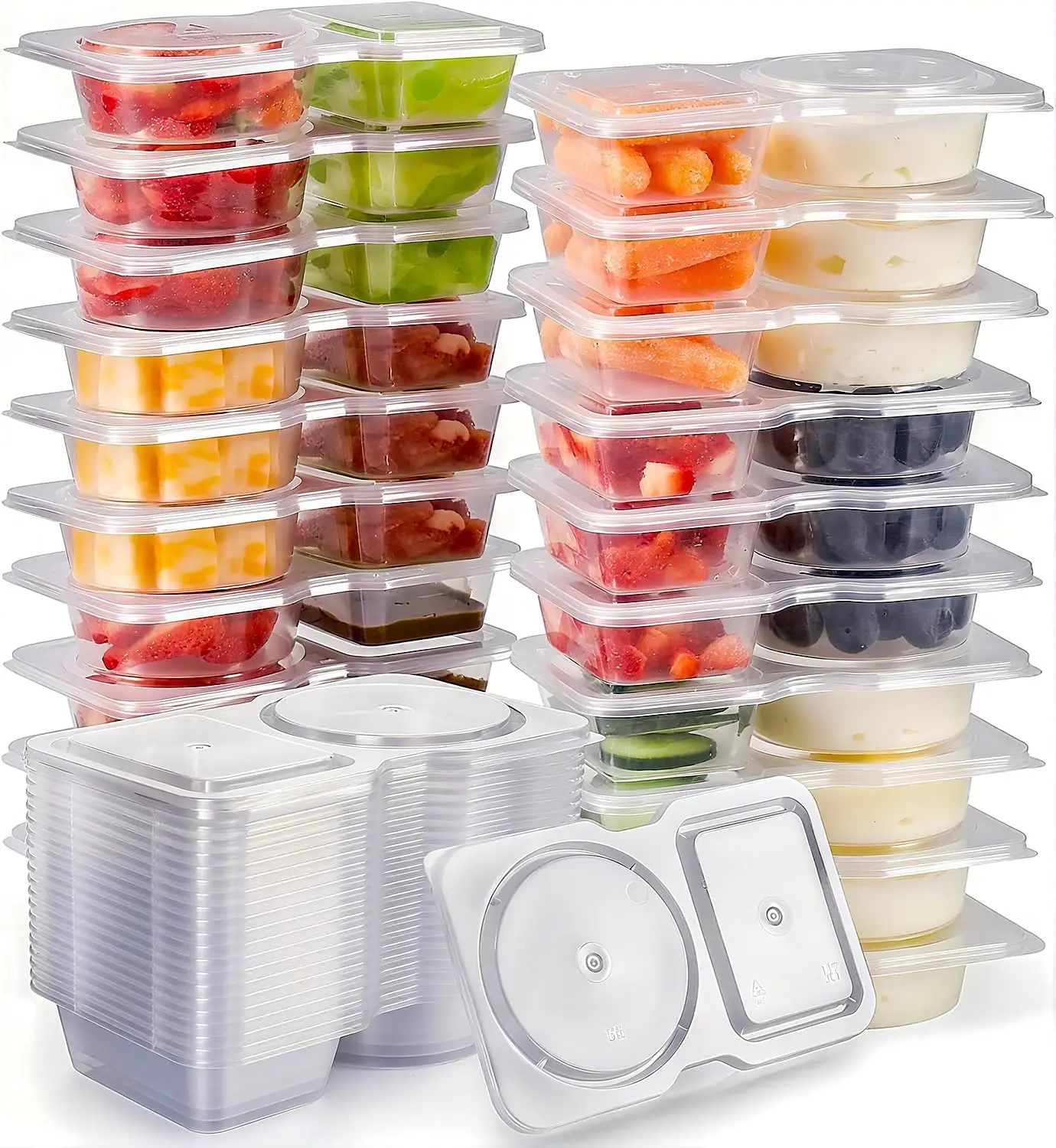 20Pcs Reusable Snack Containers with Lids: Double Compartment, BPA-Free, Perfect for On-the-Go and Portion Control