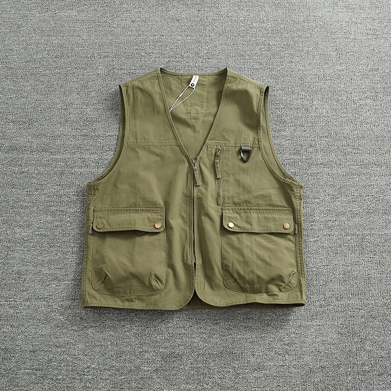 Cotton woven sleeveless fishing cargo vest for men outdoor leisure multi-pocket sleeveless vest vest