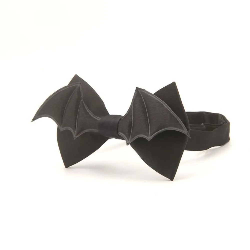 Classic PU Leather Halloween Cravat Adjustable Black Bat Bow Tie Soft Creative Men Necktie Boys