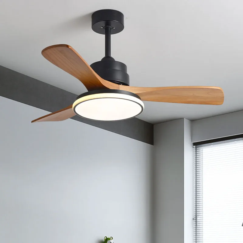 3 Wood Fan Blade Ceiling Fan Lamp Noiseless Motor Solid Walnut Indoor Pendant Fan with LED Light and Remote Control