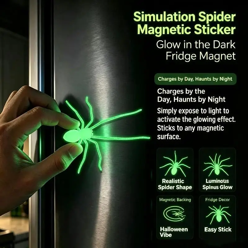 Prank Simulated Glow In The Dark Magnet: Unique Cute Spider Fridge Small Lightweight Party