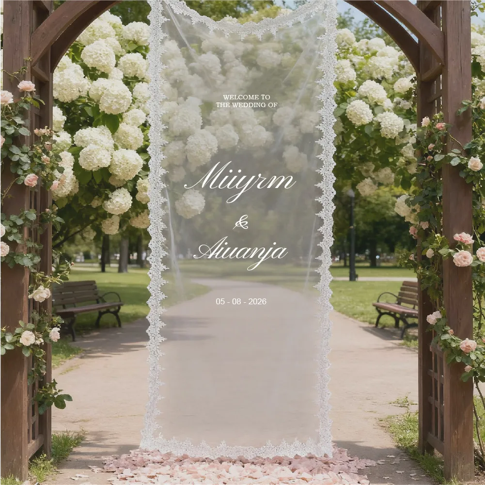 Customized Romantic Semi-Transparent Banners, Modern Outdoor Sheer Wedding Banners, Personalized Wedding Decorations, Engagement Party Signs, Handmade Lace Semi-Sheer Signs, Wedding Welcome Signs