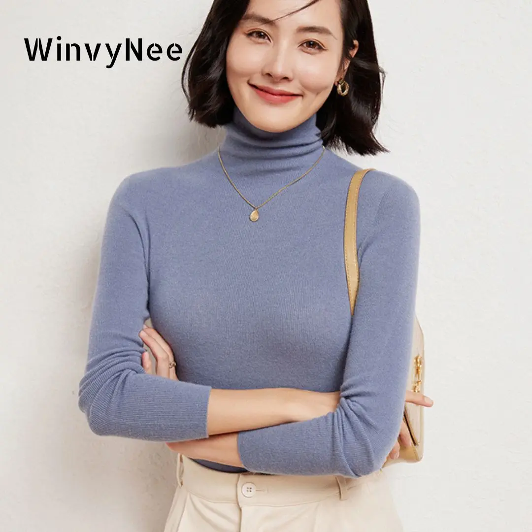 WinvyNee 2024 New Women Merino Wool Sweaters Slim Tops Turtleneck Soft Warm Knitted Pullover Clothes for Women Autumn A1263012