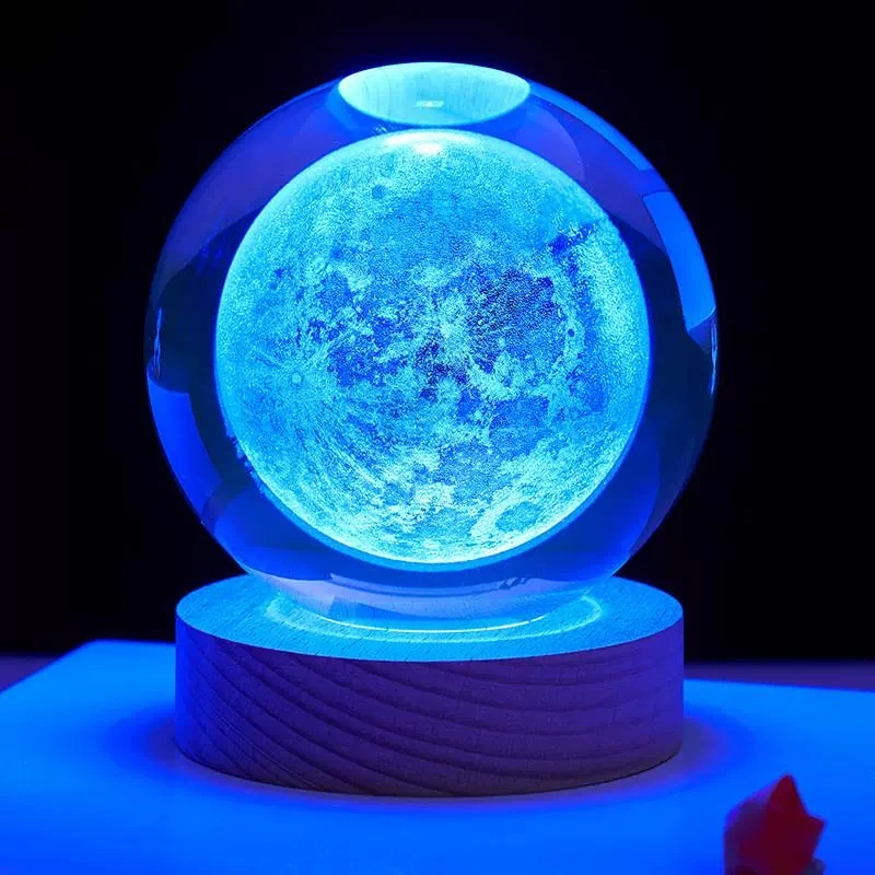 C2 3D Moon Novelty Engraved Crystal Ball Colorful Night Light Birthday Girlfriend Classmate Wife Children Day Gift Bedroom Decor