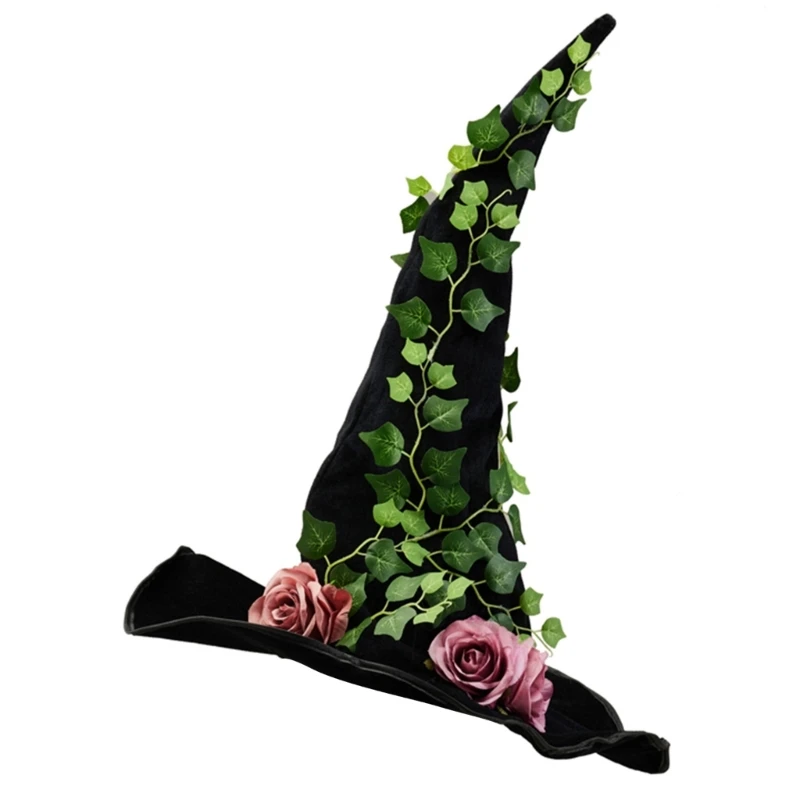 Witch Hat Costume for Women Men Teenagers for Halloween Party Flower Foliage K3KF