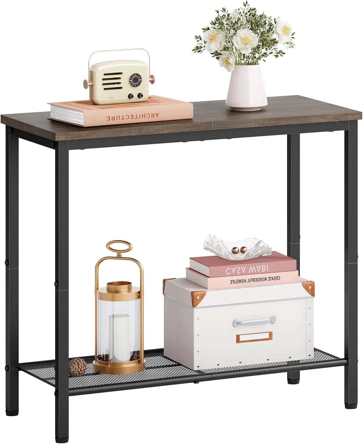 

2 Tier End Table, Sofa Side Table, Narrow Side Table with Storage, Slim Nightstand for Small Spaces, Metal Frame, for Living