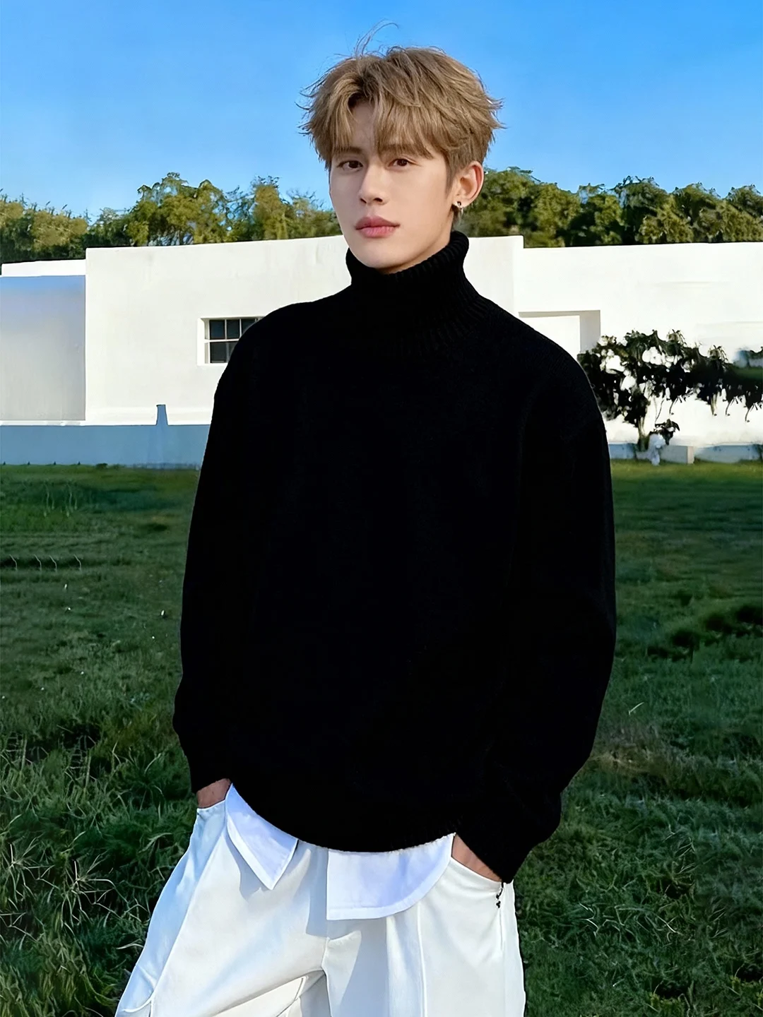 

Мужской вязаный свитер Laid-ba Bla High-ne с длинным рукавом, на флисовой подкладке, базовый слой, Cleanfit, внутренняя шерстяная рубашка