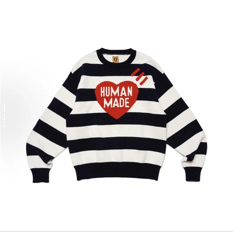 

Людской полосатый свитер с буквами в форме сердца, вязаный свитер, свободный крой, мужская и женская повседневная одежда, теплый свитер с круглым вырезом