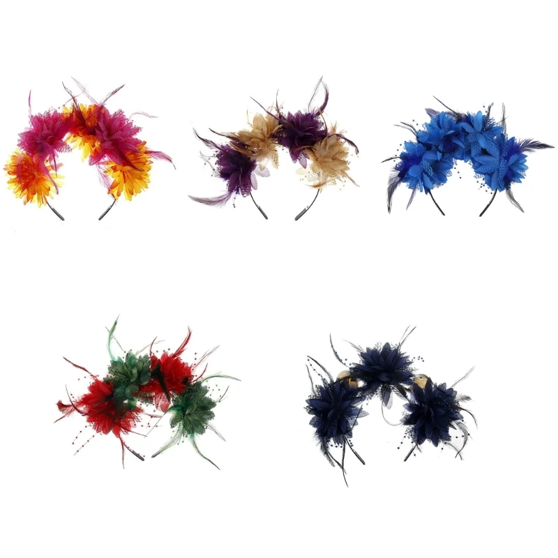 

Punk Flower Shape Headbands Durable Hair Hoops with Feather Headband for Women