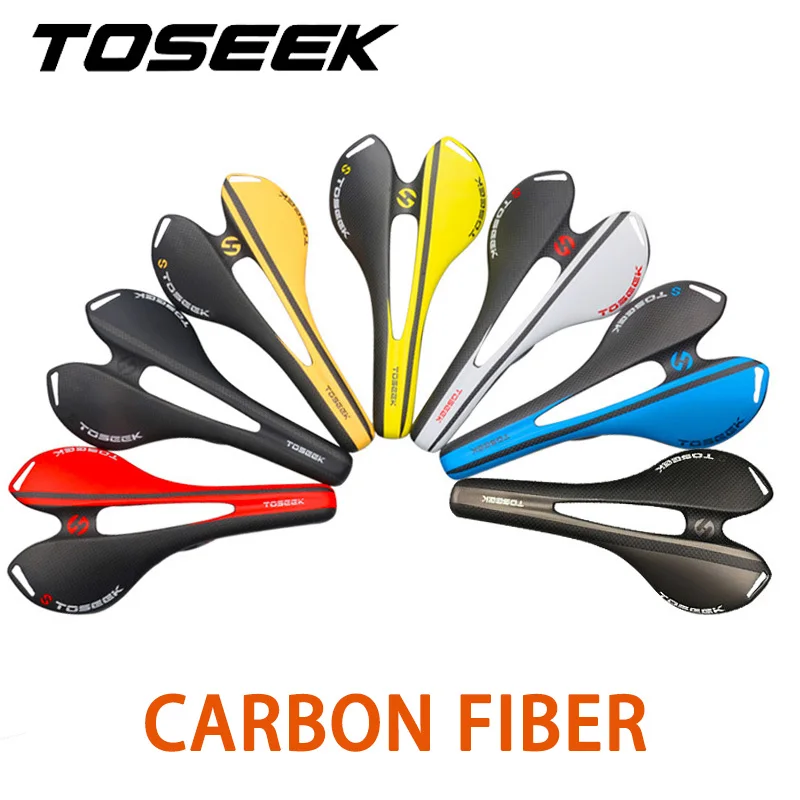 

TOSEEK седло из углеродного волокна, удобное сиденье с большим вентиляционным отверстием, дорожное MTB велосипедное седло, сверхлегкое седло для мужчин и женщин, гоночное велосипедное сиденье