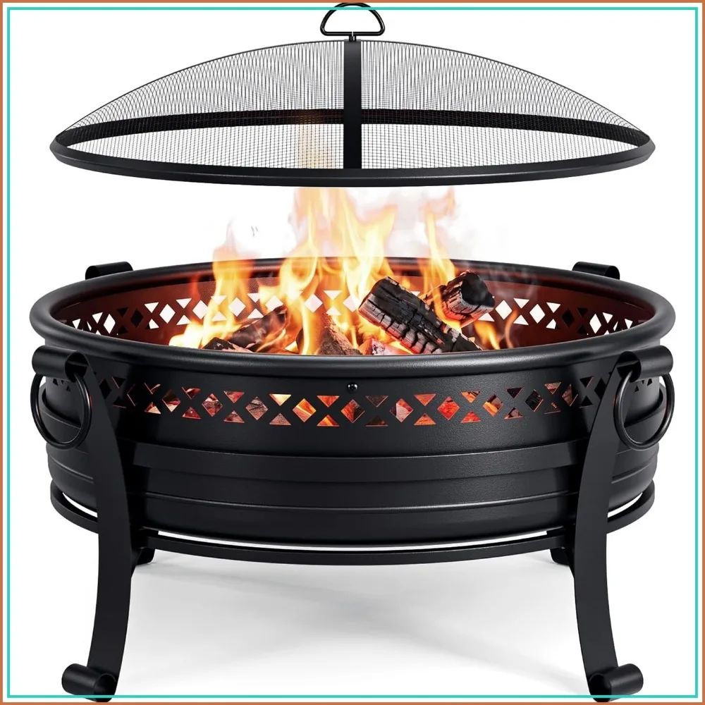 42 Inch Outdoor Fire Pit with Spark Screen and Fire Poker for Patio