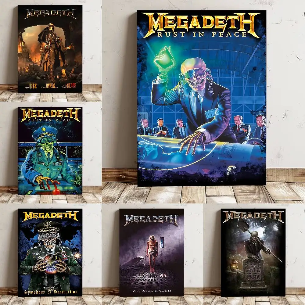 M-Megadeth Heavy Metal Band Poster Hochwertiger Druck Wasserdichter Wandkunstaufkleber für Bar Wohnzimmer Dekor Geschenk