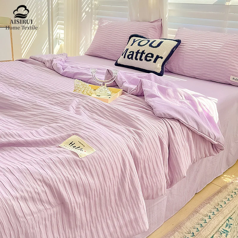 

Korean Style Quilting Summer Comforter Bedding Sets Princess Bubble Yarn Quilted Quilt for Summer Skin-friendly Double Blanket