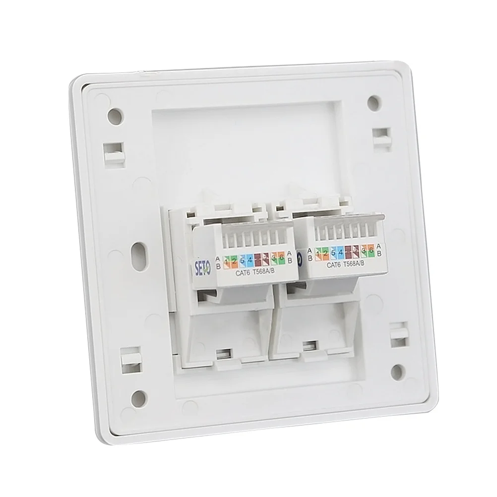 

Double Port Wall Plate Cat6 Cat5E Rj45 Keystone Jack Network Socket Outlet For Shielded Ethernet Plastic 8.6X8.6X2Cm