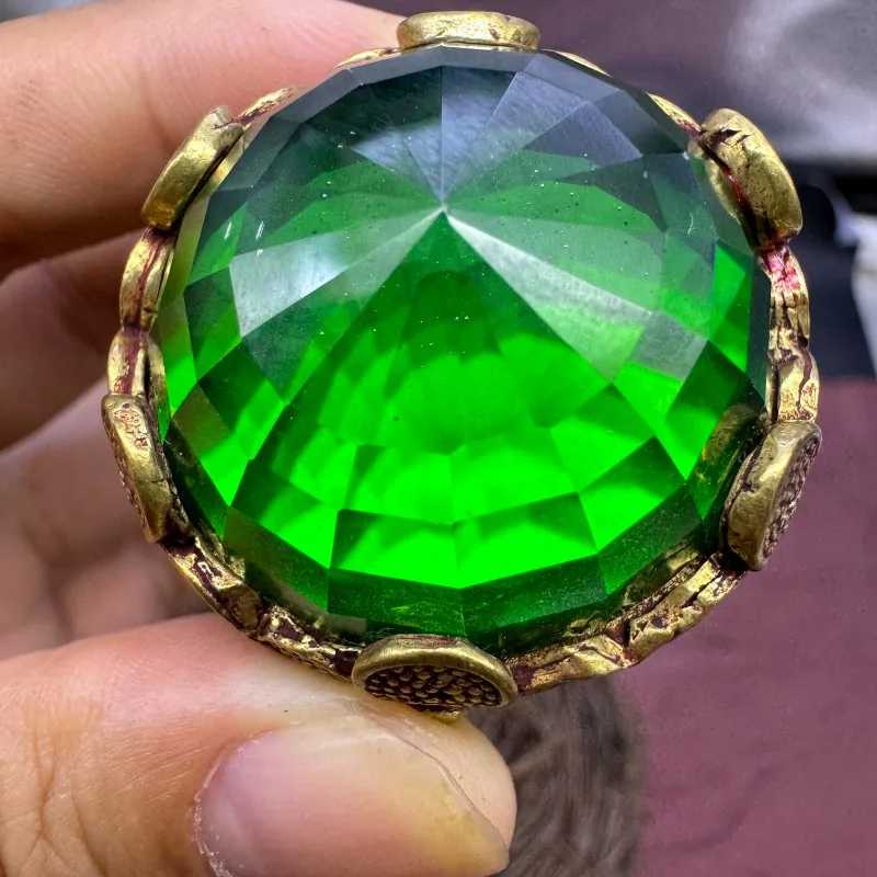 Bold Hollow Open Adjustable Ring, 30mm Inlaid Lab Created Shiny Colorful Green Gemstone Luxury Statement Fashion Jewelry