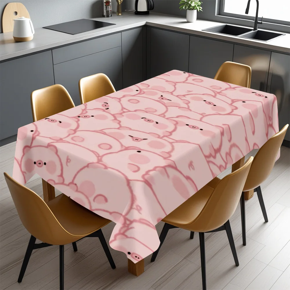 Cute Pink Piggy Print Waterproof Tablecloth Cover for Dining Room Picnic Outdoor Indoor Party Decor