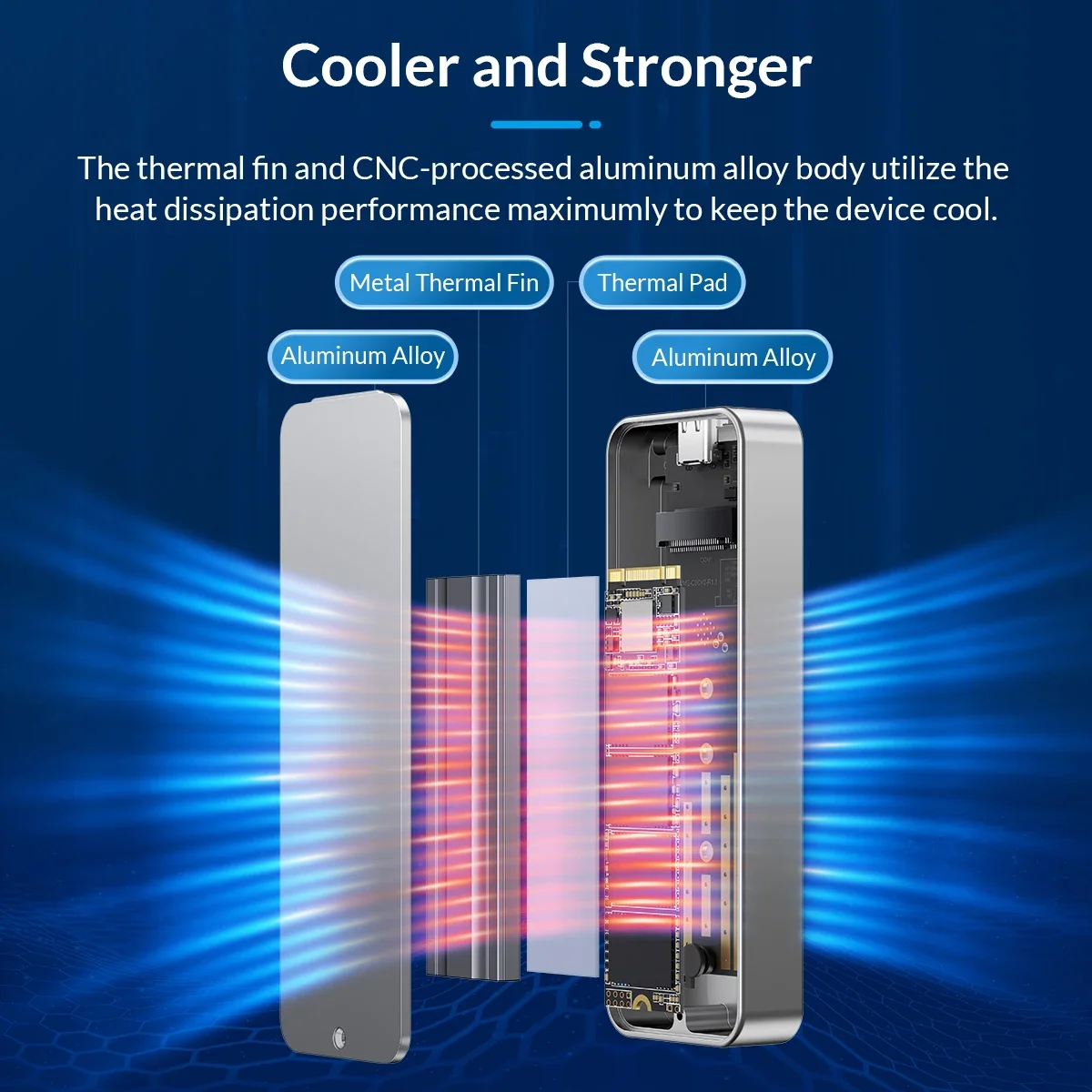 ORICO 20Gbps M.2 NVME SSD Case with Built-in Cooling Vest Upgraded Aluminum USB Type-C M2 NVMe SSD Enclosure for nvme PCIE Disk