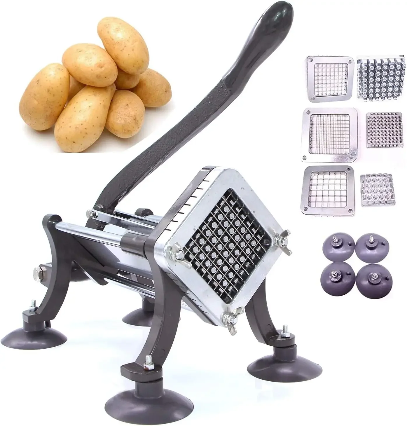 French Fry Cutter Commercial Potato Slicer with Suction Feet Complete Set, Includes 1/4