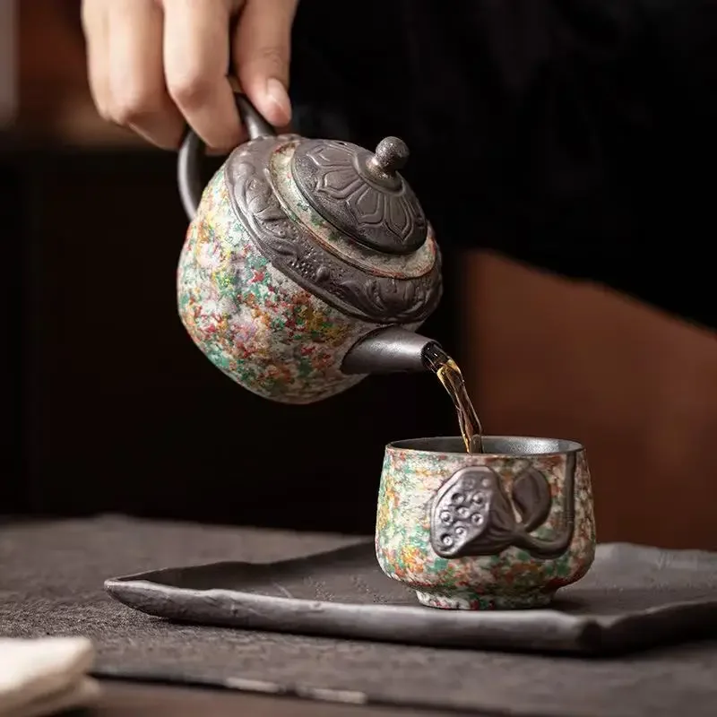 200ML Rock Painting Time Ancient Lotus Is Putting The Pot Ceramic Teapot Household Teapot Handmade Retro with Filter Tea Maker