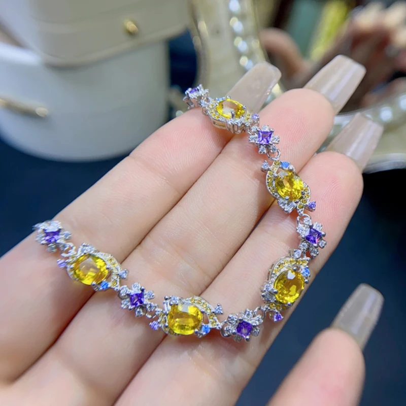 Natural Yellow Sapphire Charm Bracelet for women silver 925 jewelry luxury gem stones 18k gold plated free shiping items