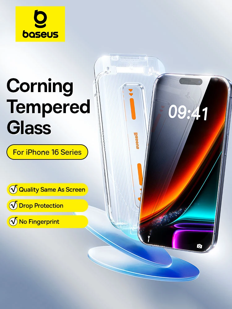 Baseus protetor de tela para iphone 16 pro max corning vidro temperado para iphone 16 pro plus filme