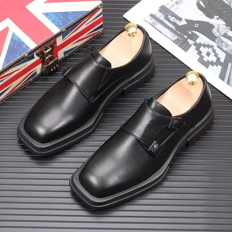 

men fashion monk shoes wedding party dresses brand designer square toe driving shoe black trend platform loafers youth footwear