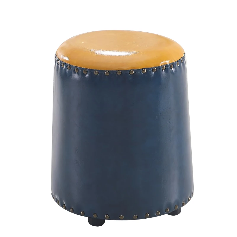 Round Leather Stool - Tea Table Foot Stool for Home, Fashionable and Creative Design, Perfect for Sitting Room or Shoe Storage