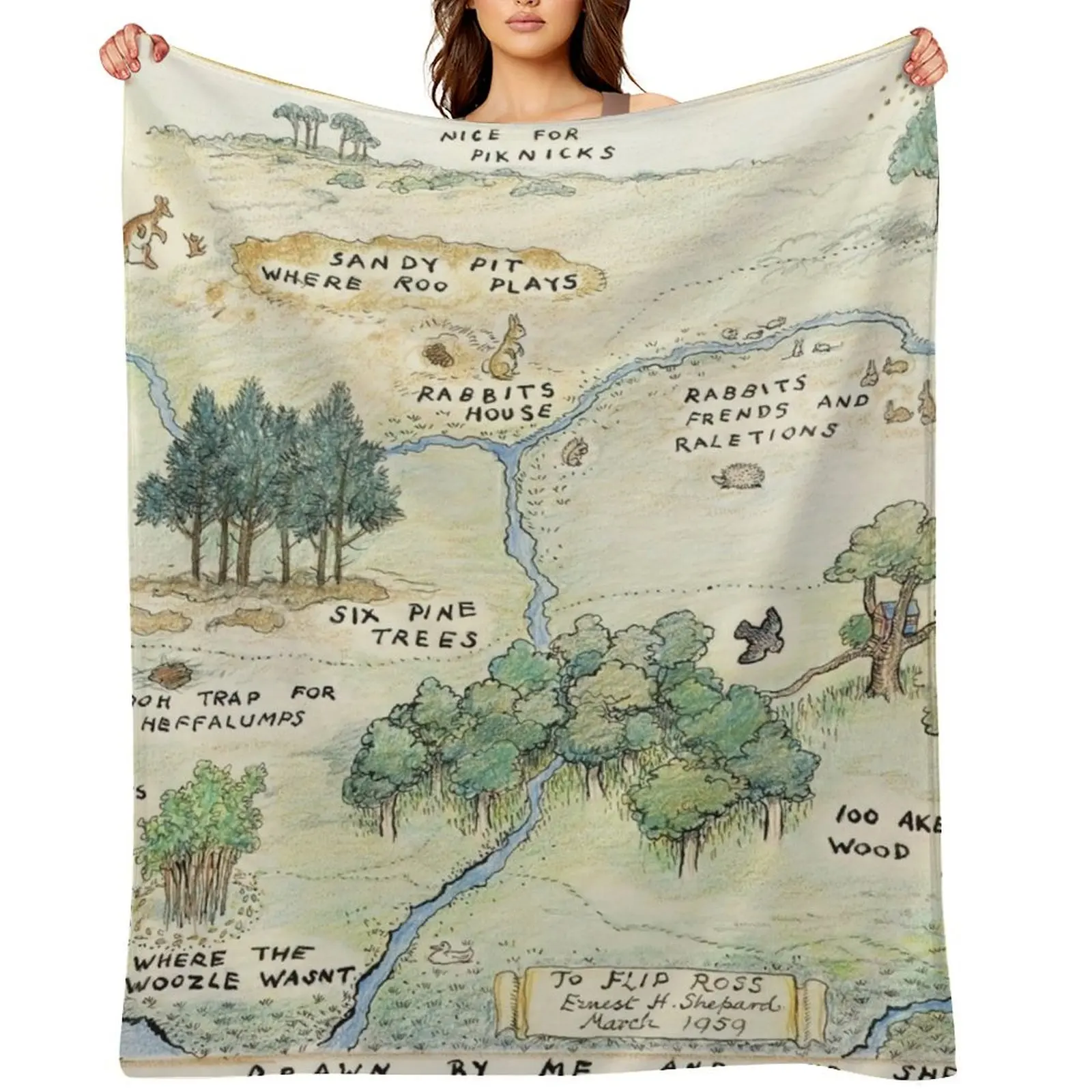 

100 Acre Wood Map by E.H. Shepard Throw Blanket Summer Beddings Luxury Designer Hairys Retros Blankets