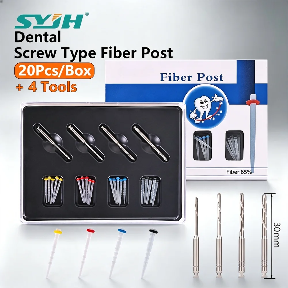 SYJH Screw Type Dental Fiber Post Kit 60Pcs/3Box Quartz Glass Resin Posts with Drills for Root Canal Restorative 5 Packag Styles