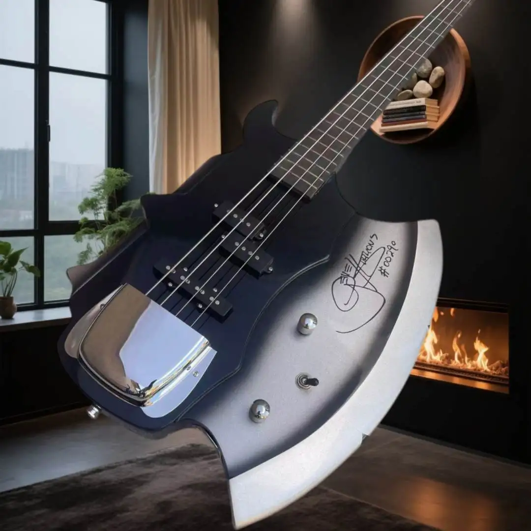 Signature Edition AXE Bass Single Saddle Fixed Bridge Dual Pickups Punchy Mid Tone Pro Stage Studio Electric Bass Guitar