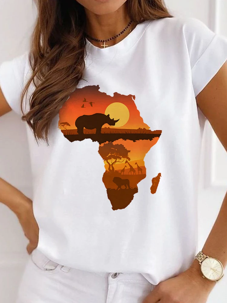 New African Funny Ladies Clothes Casual Short Sleeve Tshirt T Shirt O-neck Loose Summer White Tee Top Print Camisetas De Mujer