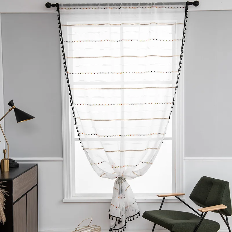Luxury Curtain for Translucent Bedrooms Curtain Divider for Room Separation Retro Window Curtain with Fringe for Living Room