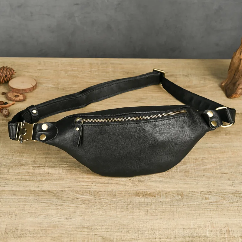 

LD-Men's genuine leather retro convenient top layer cowhide waist bag, vegetable tanned cowhide versatile small chest bag