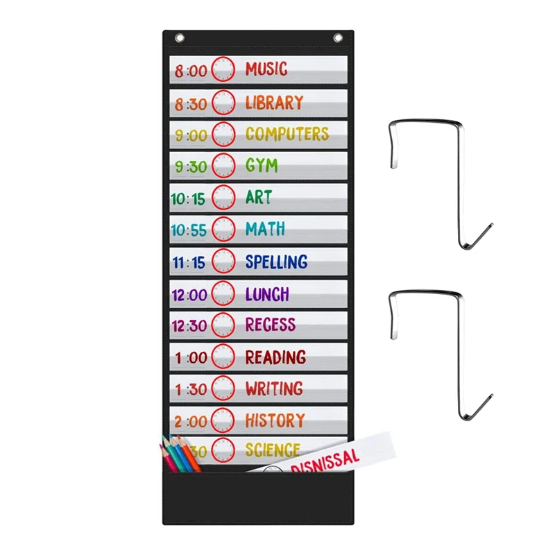 Gráfico de bolsillo para horario diario, gráfico de bolsillo para aula, horario de aula, 13 + 1 bolsillo, 18 lados reutilizables para aula