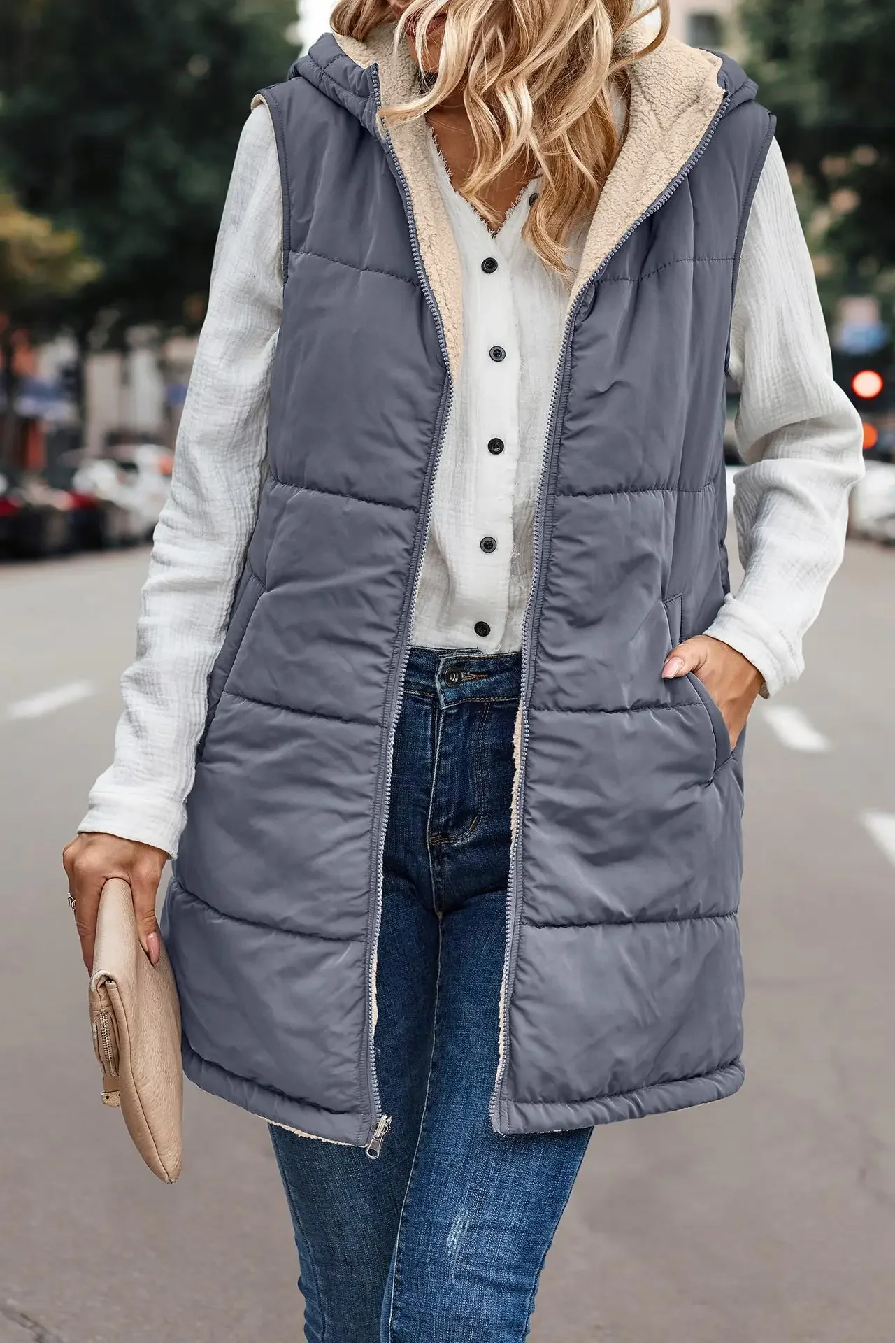 Practical Classic Women's 2024 Warm Winter Coats Reversible Sherpa Hooded Puffer Jacket Both Sides Wear Long Outerwear
