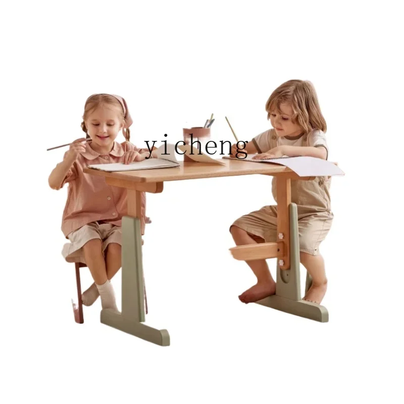 ZF Children's Study Desk Solid Wood Adjustable Desk Student Household Multifunctional School Desk and Chair