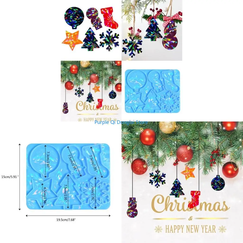 L21E Snowflake Resin Molds Holographical Snowman Silicone Mold Rainbows Light Effect Keychain Pendant Molds for Epoxy Casting