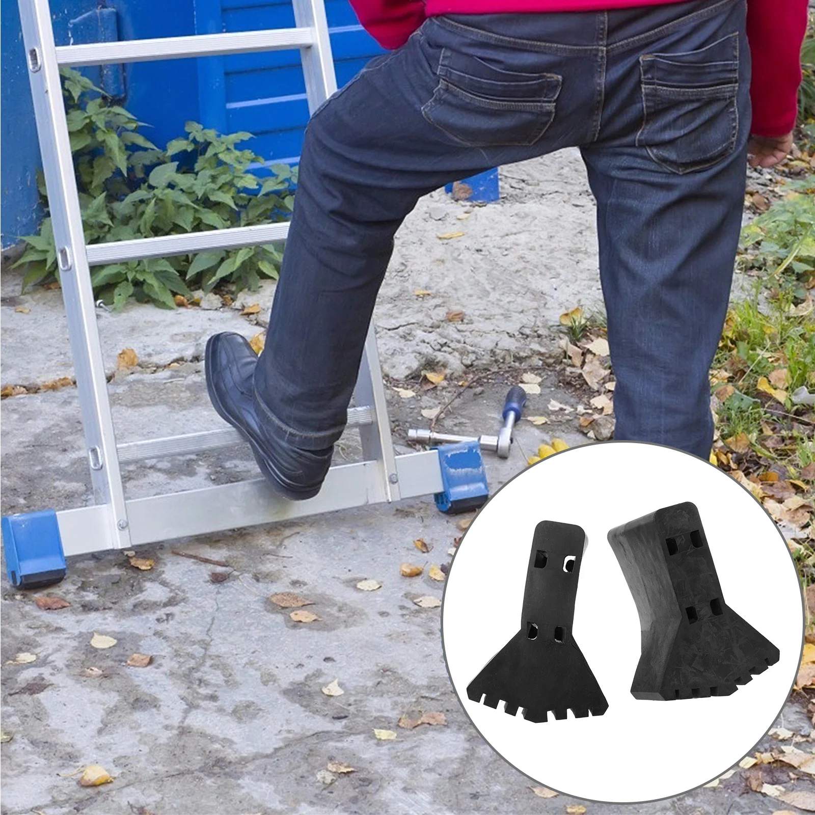 

2pcs Wear Resistant Ladder Feet Covers Non Slip Rubber Foot Protectors for Folding Ladders Black Leg Pad Replacement