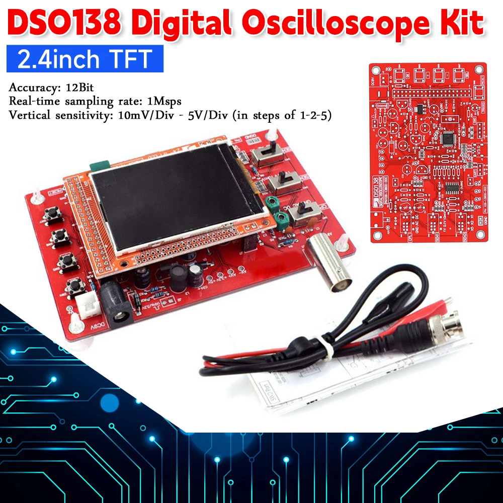 DSO138 Digital Oscilloscope Kit 2.4inch TFT 1Msps 50Vpp 400Vpp DC/AC/GND STM32F103C8 DSO138 Digital Oscilloscope Kit DIY Parts