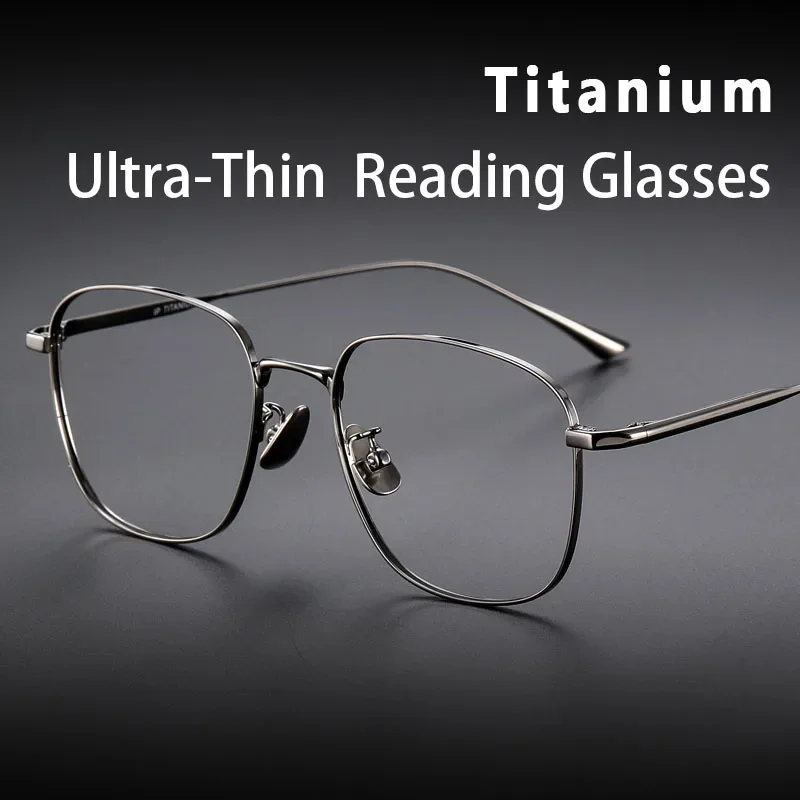 Ultra-Thin Blue Light Blocking, Lightweight Pure Titanium Frame Readers Glasses Anti Glare  Magnifying Anti-Scratch Lenses Men