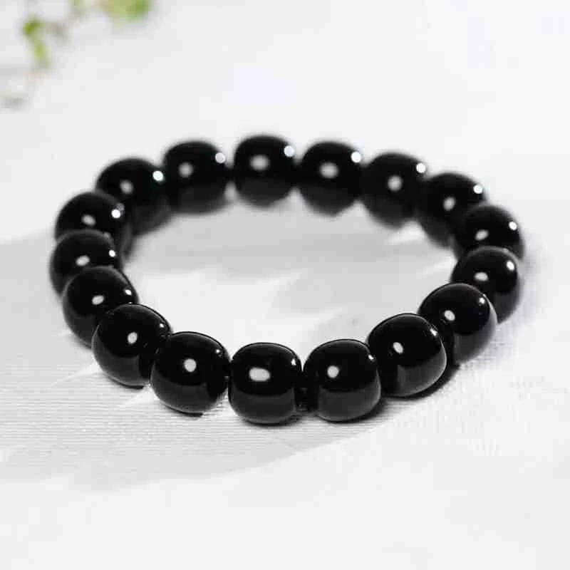 

Natural Hotan , Sheep Fat Grade Black Jade Old Style Bead Bracelet Women
