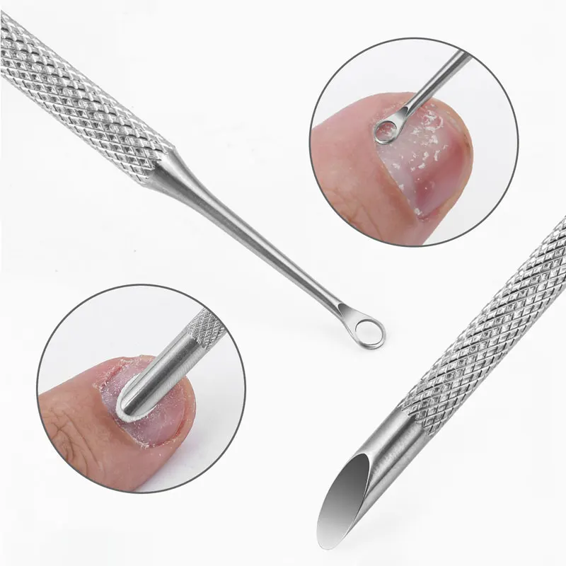 Roestvrij staal dubbelzijdige nagelriemschuiver Remover Cirkel afgeschuinde kop Nagelslijpvijl Nagellakremover Manicure Tool