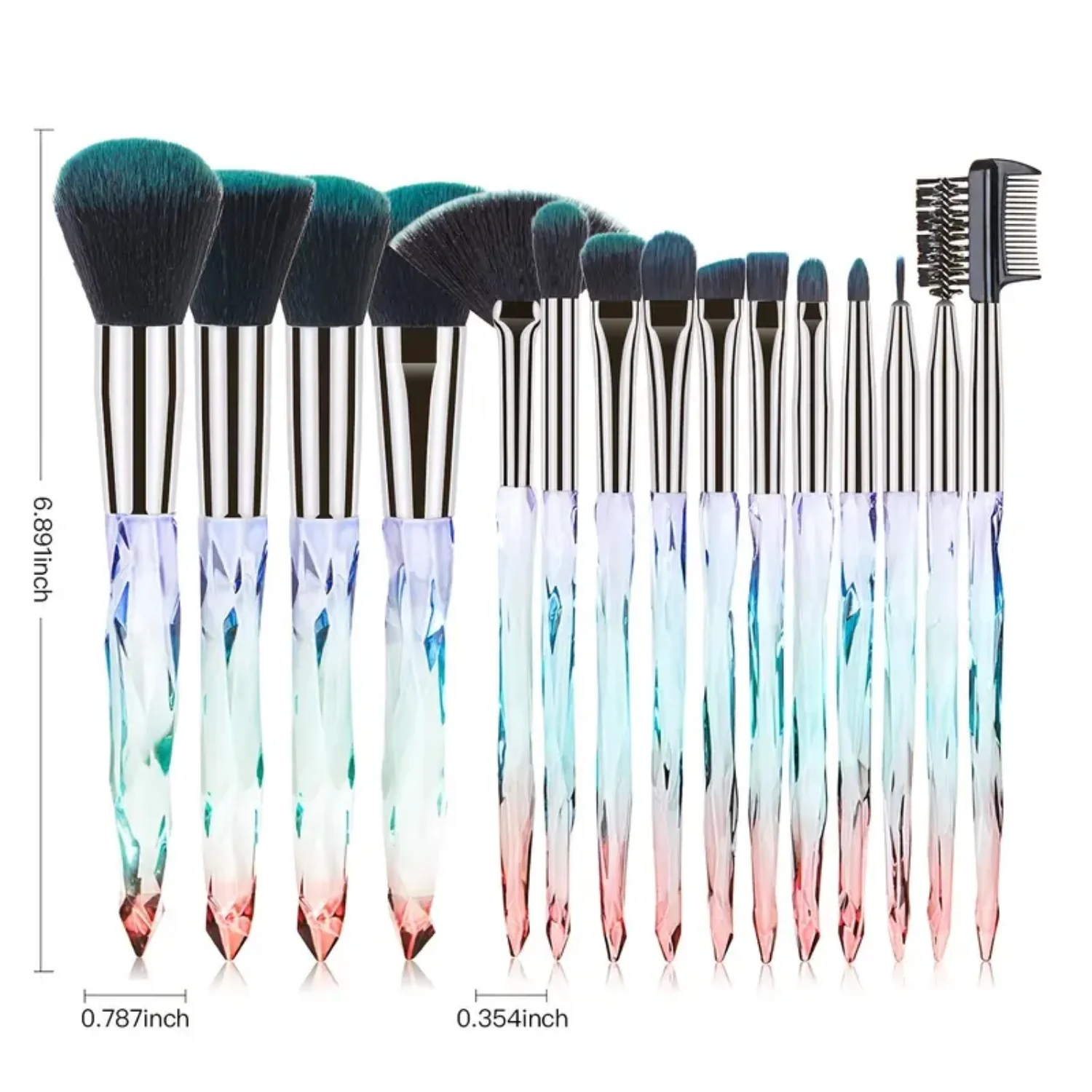 Crystal Makeup Brushes Set 15 PCS - Premium Synthetic Bristles for Powder, Foundation, Blush, Concealer, Eye Shadow, Eyeliner, E