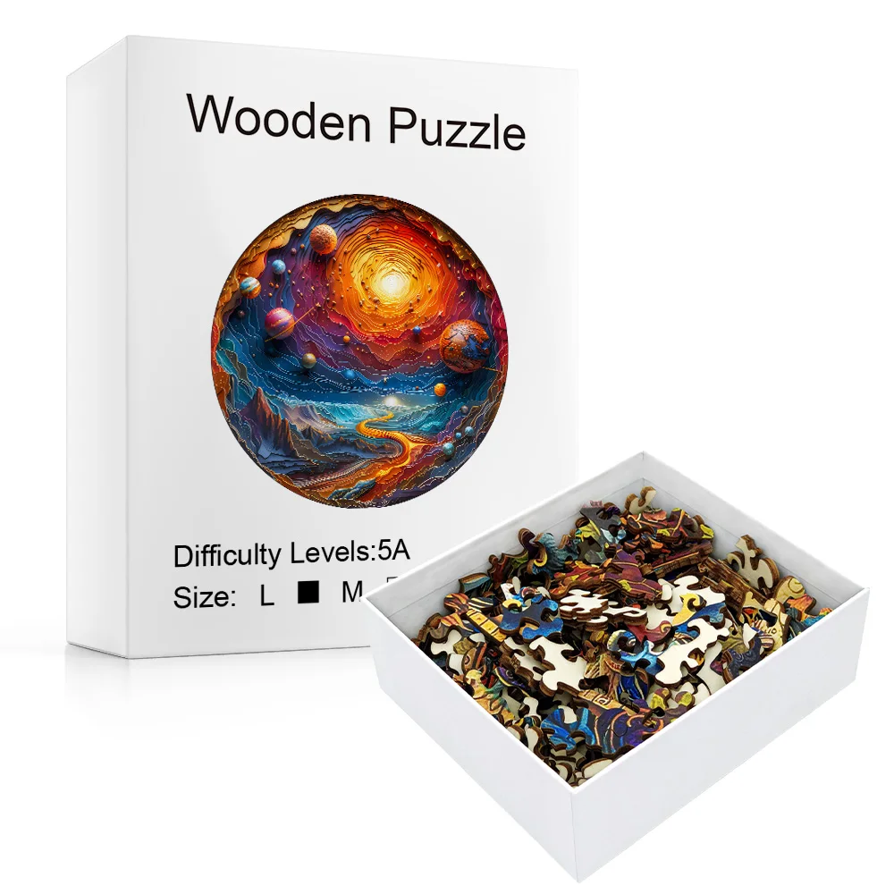 Space Earth Wooden Puzzles for Adults, Circle Colorful Planet Jigsaw Puzzles , Unique Shaped Cool Adult Puzzles, Wood Puzzles Cr