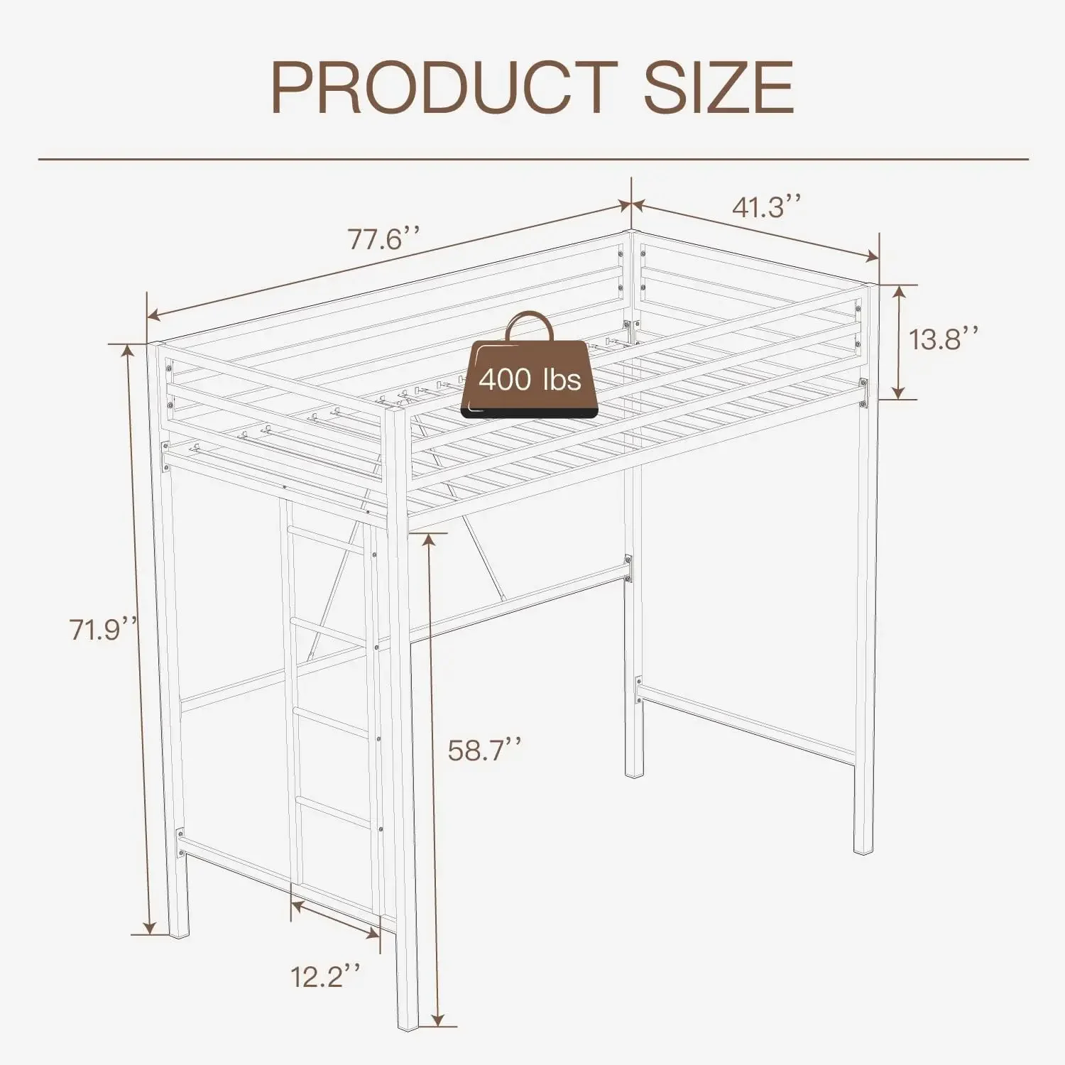 Bed Twin Size, Multifunctional Twin Bed with Safety Guard & Removable Ladder, Space-Saving/Noise Free/No Box Spring Needed/Matte