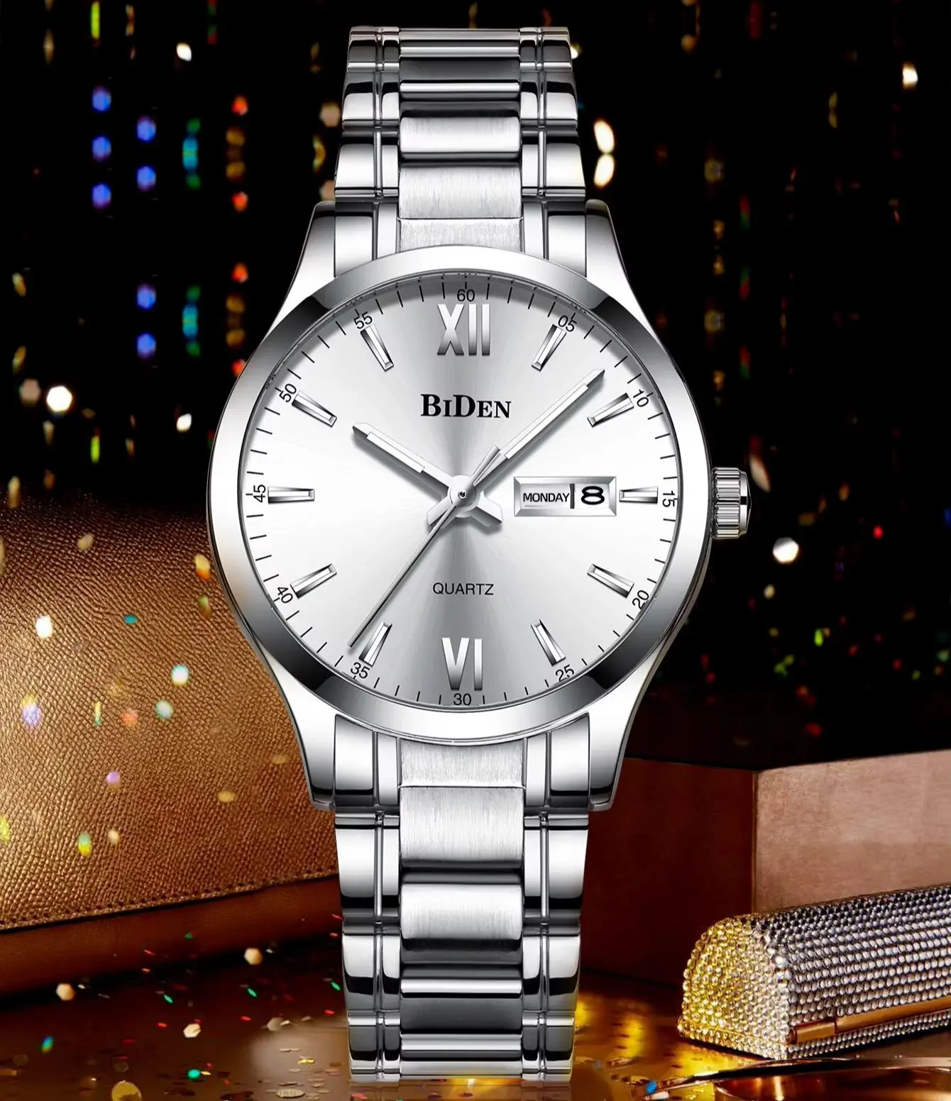 

BIDEN Luxury Women's Watch Light Luxury Women's Fashion Quartz Watch Dual Calendar Business Women's Clock Luminous Reloj Hombre