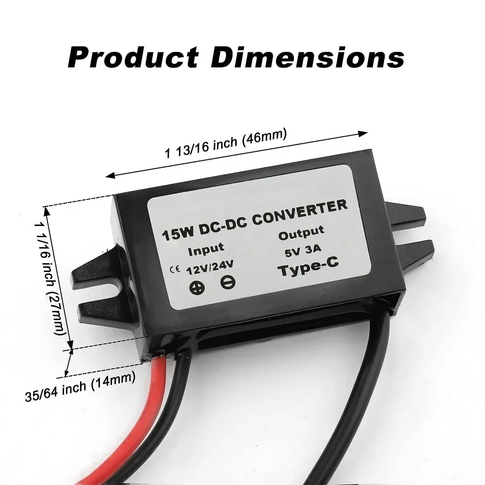 DC-DC Buck Module Power Adapter USB-A Female/C Type/Dual USB/Open Wire Connecto 12V/24V to 5V Waterproof Converter 6
