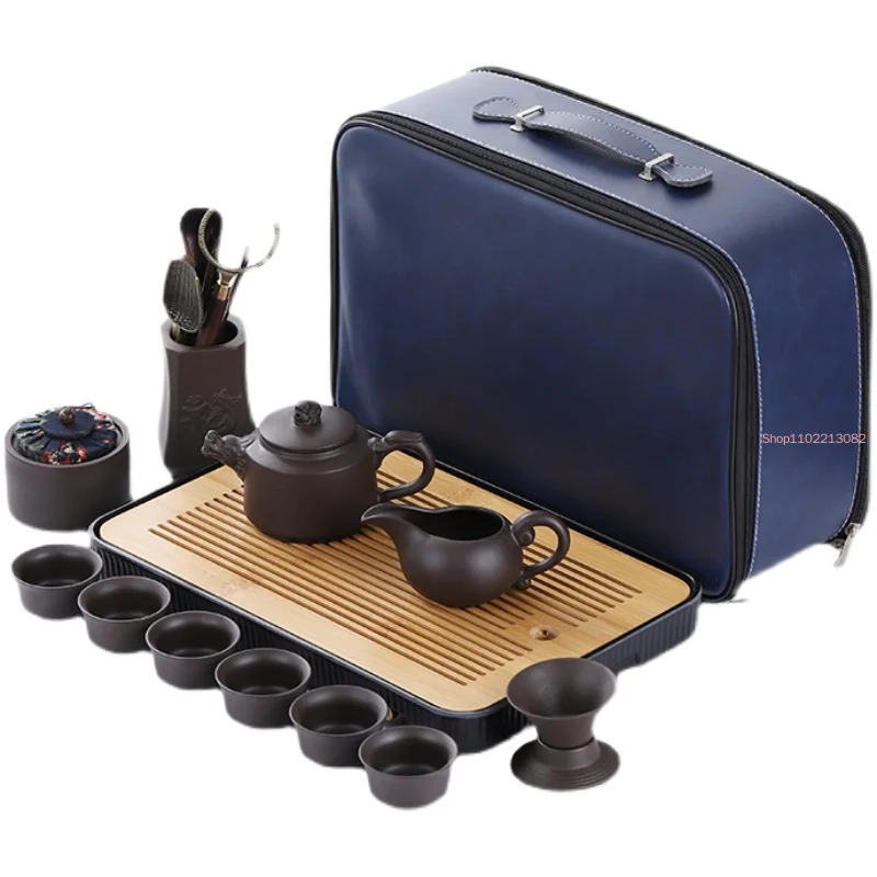 

Travel Ceramic Kung Fu Tea Set Carrying Case Porcelain Teapot Bamboo Tray Bone China Teapot Cup Chinese Tea Set Kettle