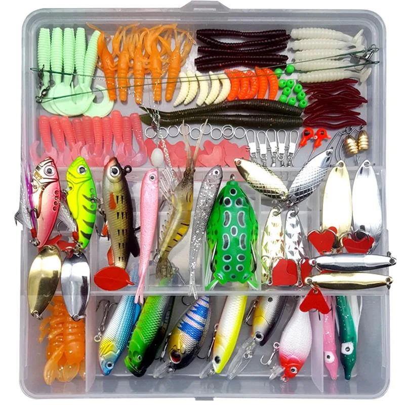 Fishing Lures Kit with Tackle Frog Fishing Spoon Saltwater Pencil Bait Grasshopper Lure for Bass Trout Salmon Fishing Tackle Box