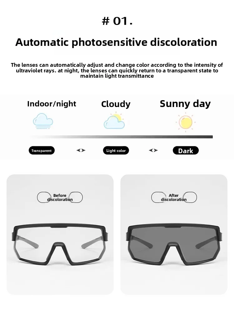 Anti-fog Full Frame TR90 Cycling Glasses Outdoor Bike Running Unisex Color-changing Goggles Windproof Sand Proof UV Protection